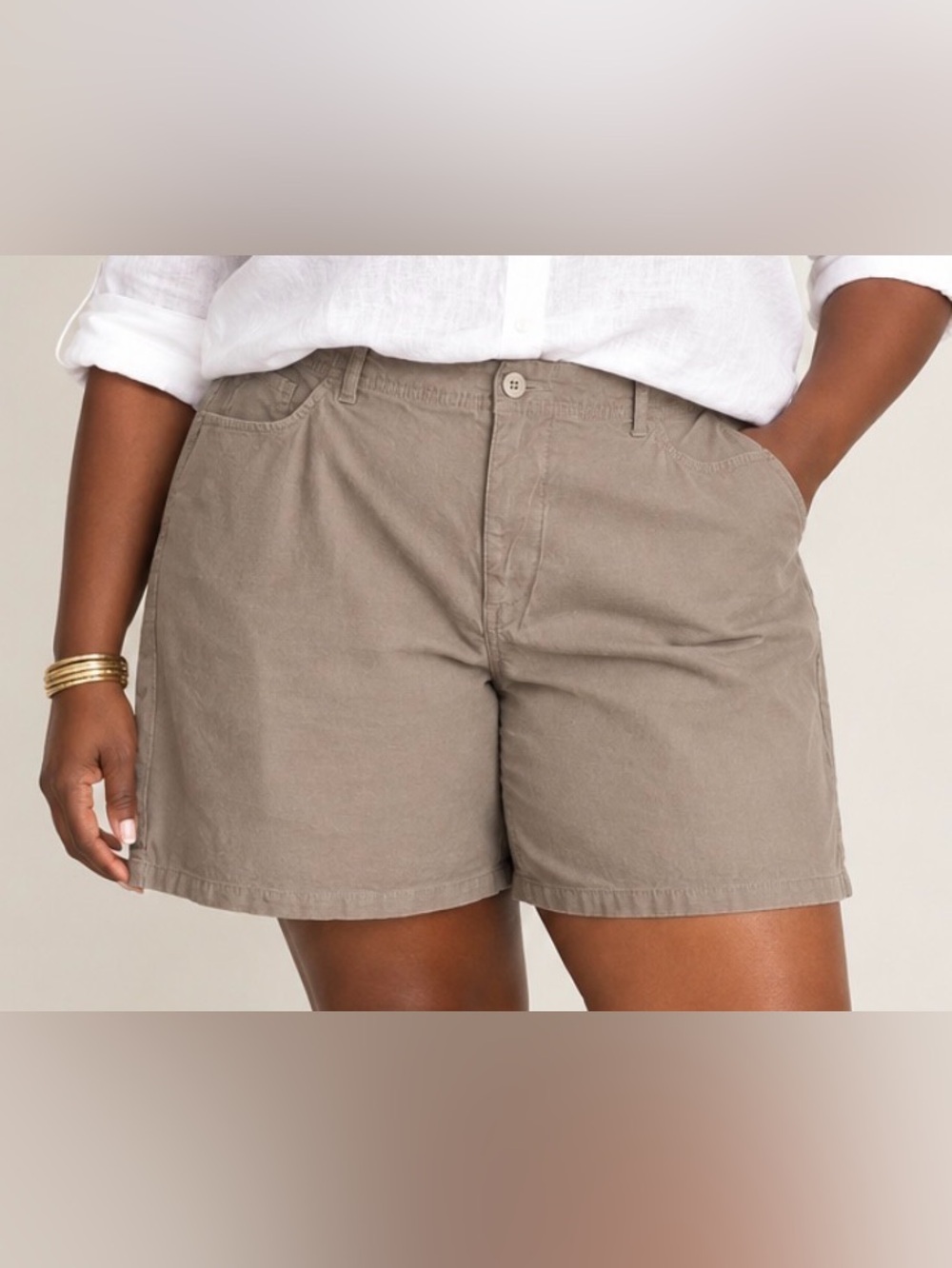 NYDJ Taupe Relaxed Fit Linen Blend Bermudas Size 14-16